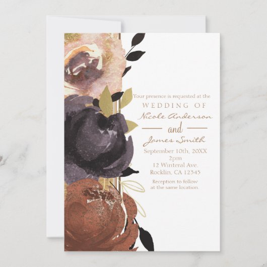 Fall Wedding Bold Glam Flowers Modern Floral Kaart (Voorkant)