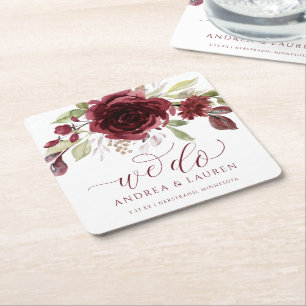 Fall Wedding Burgundy Wine Red Floral Foliage Kartonnen Onderzetters