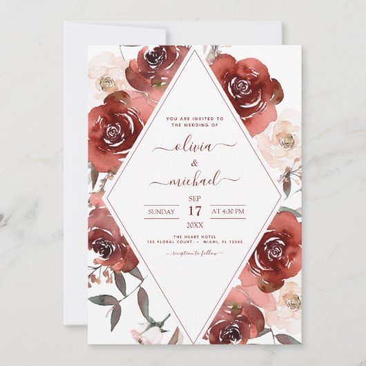 Fall Wedding Burnt Sinaasappel Floral Elegant Kaart (Voorkant)