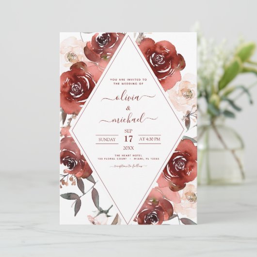 Fall Wedding Burnt Sinaasappel Floral Elegant Kaart (Staand voorkant)