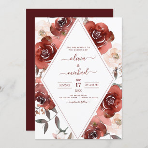 Fall Wedding Burnt Sinaasappel Floral Elegant Kaart