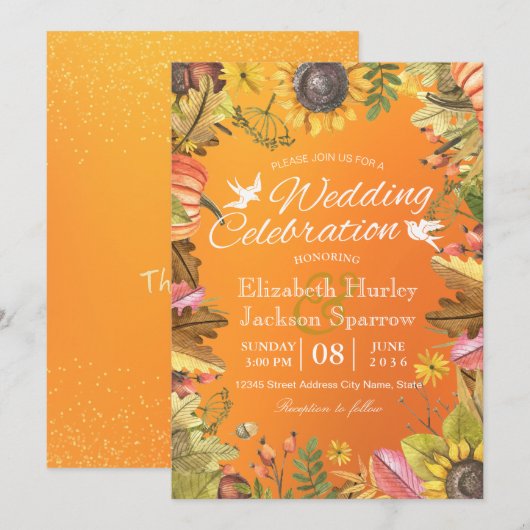 Fall Wedding Celebration Autumn Maple Leaf Pumpkin Kaart (Voorkant / Achterkant)