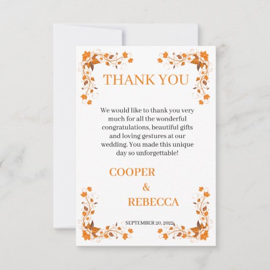 Fall Wedding Cooper & Rebecca Bedankt kaart (Voorkant)