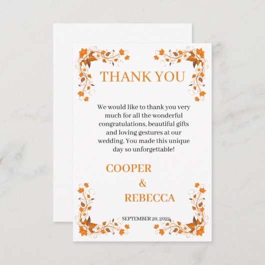 Fall Wedding Cooper & Rebecca Bedankt kaart (Voorkant / Achterkant)
