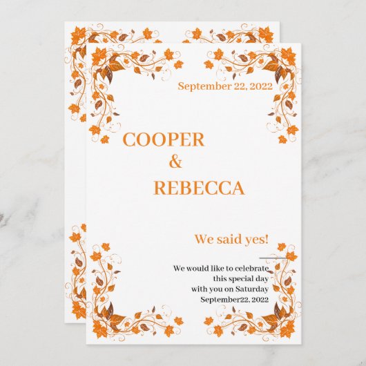 Fall Wedding Cooper & Rebecca Invitation Kaart (Voorkant / Achterkant)