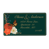 Fall Wedding Donkergroen Bloemmonarch vlinder Etiket (Voorkant)