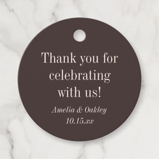 Fall Wedding Earthy Brown Round Couple Names Bedankjes Labels (Voorkant)
