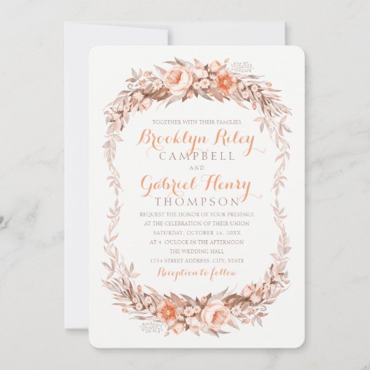 Fall Wedding Elegant Autumn Waterverf Floral Kaart (Voorkant)