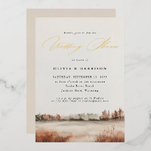 Fall Wedding Elegant Landschap Couple's Shower Folie Uitnodiging