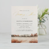Fall Wedding Elegant Landschap Couple's Shower Folie Uitnodiging (Staand Voorkant)