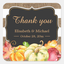 Fall Wedding Favor Autumn Pumpkin Burlap Dank je Vierkante Sticker