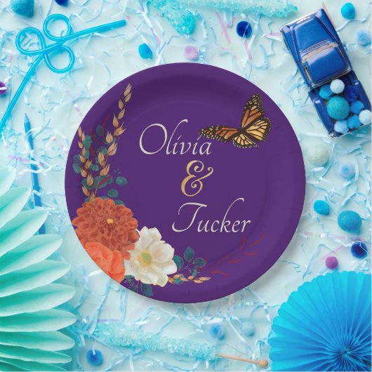 Fall Wedding Floral Butterfly Custom Paper Bord (Feest)