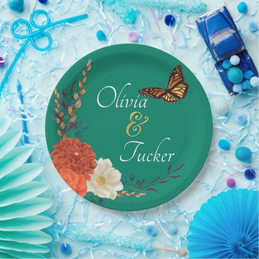 Fall Wedding Floral Butterfly Custom Paper Bord (Feest)