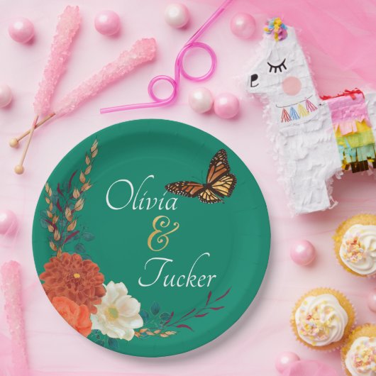 Fall Wedding Floral Butterfly Custom Paper Bord (Feest)