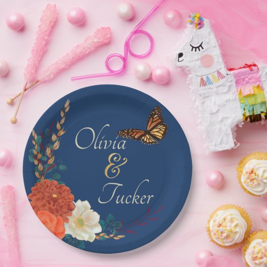 Fall Wedding Floral Butterfly Custom Paper Bord (Feest)