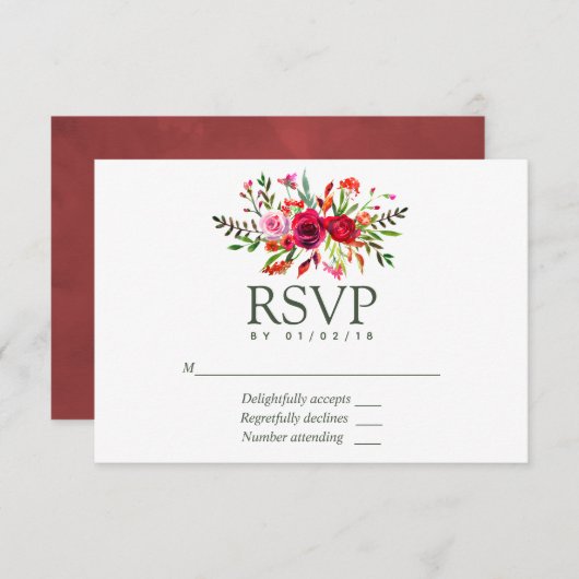 Fall Wedding Floral RSVP Kaartje (Voorkant / Achterkant)