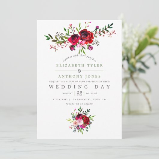 Fall Wedding Floral Uitnodiging (Staand voorkant)