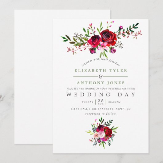 Fall Wedding Floral Uitnodiging (Voorkant / Achterkant)