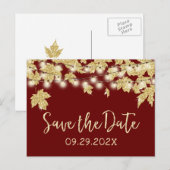 Fall Wedding Gold Leaves Burgundy Save the Date Aankondigingskaart (Voorkant / Achterkant)