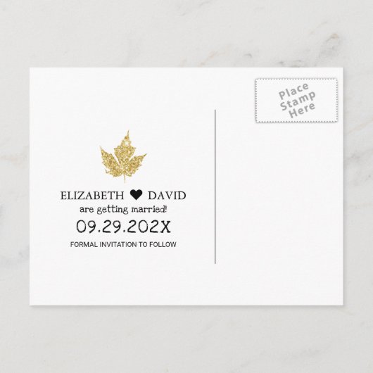 Fall Wedding Gold Leaves Burgundy Save the Date Aankondigingskaart (Achterkant)