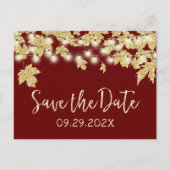 Fall Wedding Gold Leaves Burgundy Save the Date Aankondigingskaart (Voorkant)