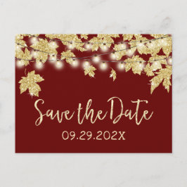 Fall Wedding Gold Leaves Burgundy Save the Date Aankondigingskaart