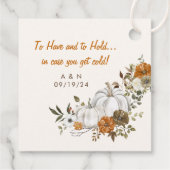 Fall Wedding Gooi Deken Creme Bloemenpompoen Bedankjes Labels (Achterkant)