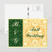 Fall Wedding Green Monograms Aangepast Briefkaart (Voorkant / Achterkant)