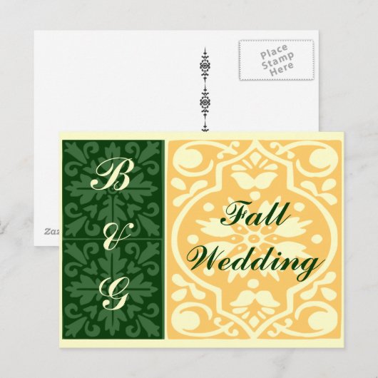 Fall Wedding Green Monograms Aangepast Briefkaart (Voorkant / Achterkant)