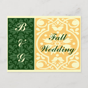 Fall Wedding Green Monograms Aangepast Briefkaart