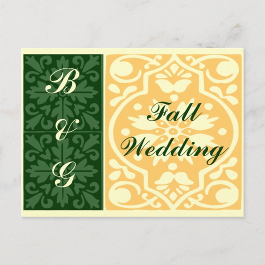 Fall Wedding Green Monograms Aangepast Briefkaart (Voorkant)