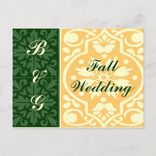 Fall Wedding Groen Tan Monogram Aangepast Briefkaa Briefkaart (Voorkant)