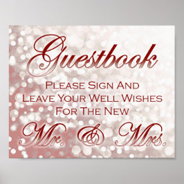 Fall Wedding Guestbook Sign - Champagne en Red Poster