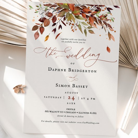 Fall Wedding Invitation Burnt Oranje Modern Script Kaart