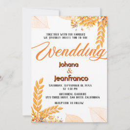 Fall Wedding Invitation Oranje Modern Script Kaart