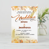 Fall Wedding Invitation Oranje Modern Script Kaart (Staand voorkant)