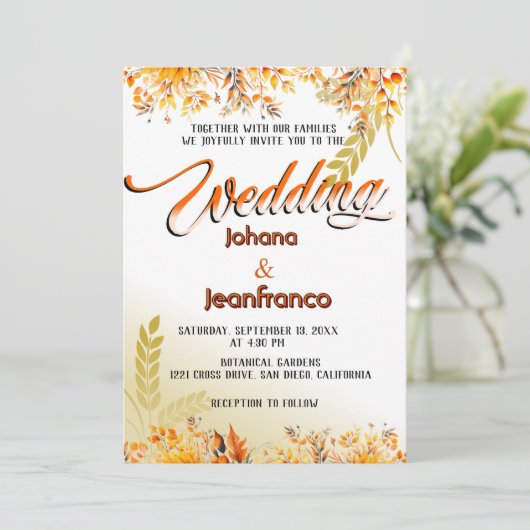 Fall Wedding Invitation Oranje Modern Script Kaart (Staand voorkant)