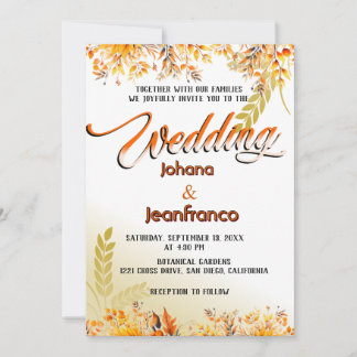 Fall Wedding Invitation Oranje Modern Script Kaart