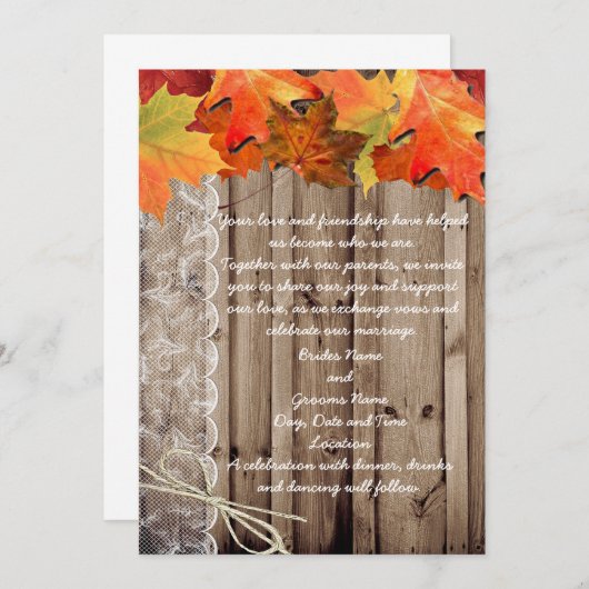 Fall Wedding Invite Kaart (Voorkant / Achterkant)