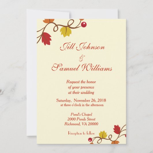 Fall Wedding Leaf en Berry Vine Kaart (Voorkant)