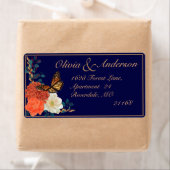 Fall Wedding Marine Blauwe Bloemen Monarch Vlinder Etiket (Insitu)