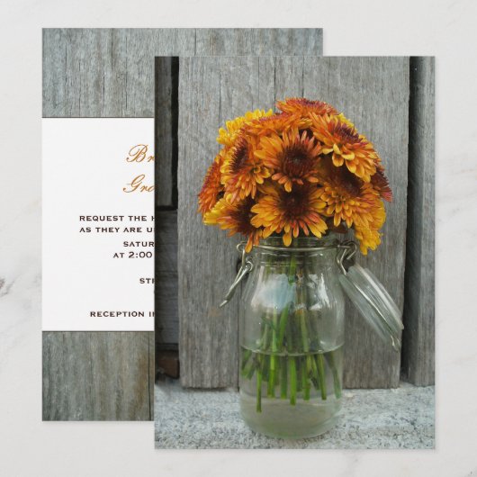 Fall Wedding Mason Jar Flowers & Barnwood Kaart (Voorkant / Achterkant)