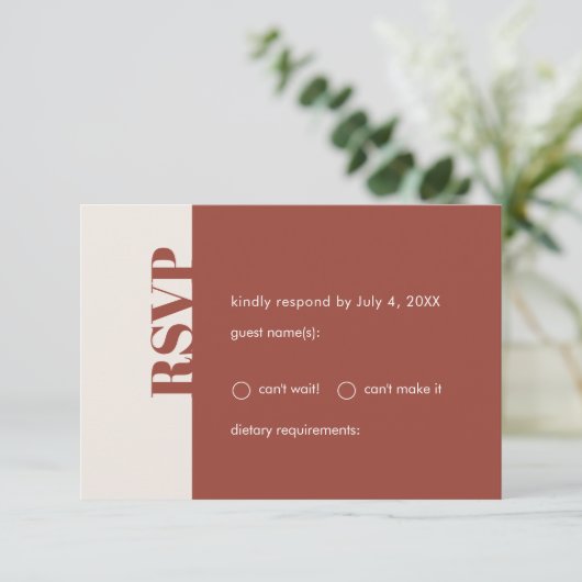 Fall Wedding Modern Minimal Terracotta RSVP Kaartje (Staand voorkant)