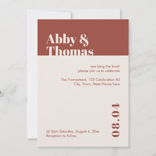 Fall Wedding Modern Minimal Terracotta Uitnodiging (Voorkant)