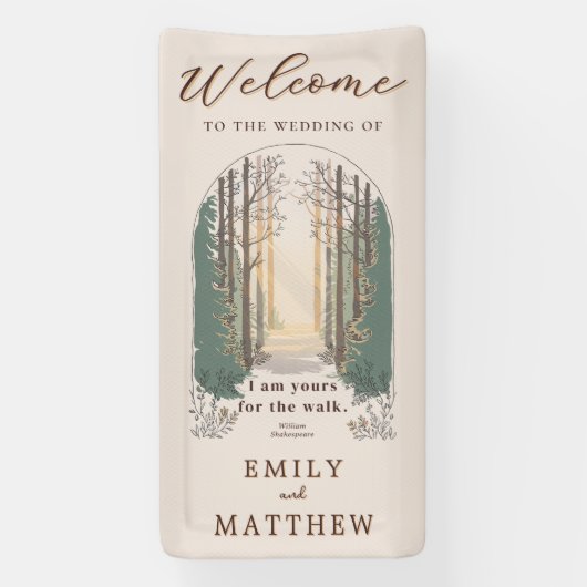 Fall Wedding Modern Rustiek Elegant Bos Welkom Spandoek (Verticaal)