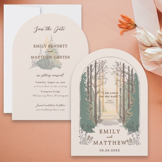 Fall Wedding Modern Rustiek Elegant Eenvoudig Bos Kaart