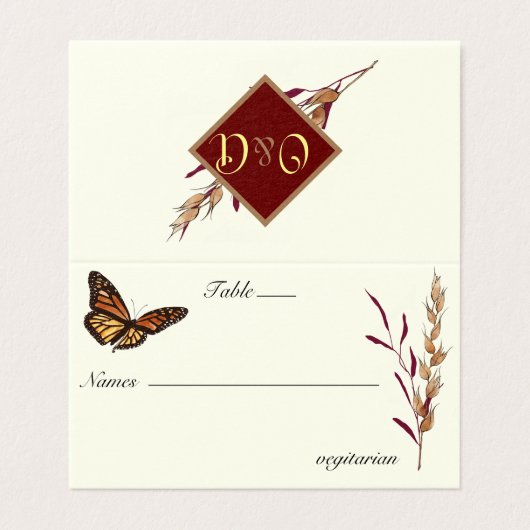Fall Wedding Monarch Butterfly Monogram Kaart (Buitenkant ongevouwen)