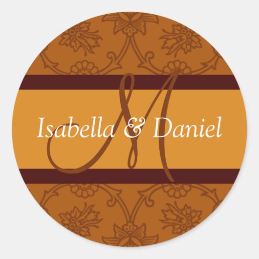 Fall Wedding Monogram Rustic herfst bruiloft Ronde Sticker (Voorkant)