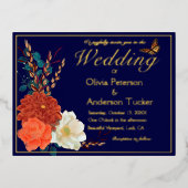 Fall Wedding Navy QRC Bloemen Monarch Vlinder Folie Uitnodiging Briefkaart (Voorkant)