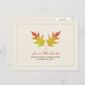Fall Wedding Oak Leaves Save the Date Briefkaart (Voorkant / Achterkant)